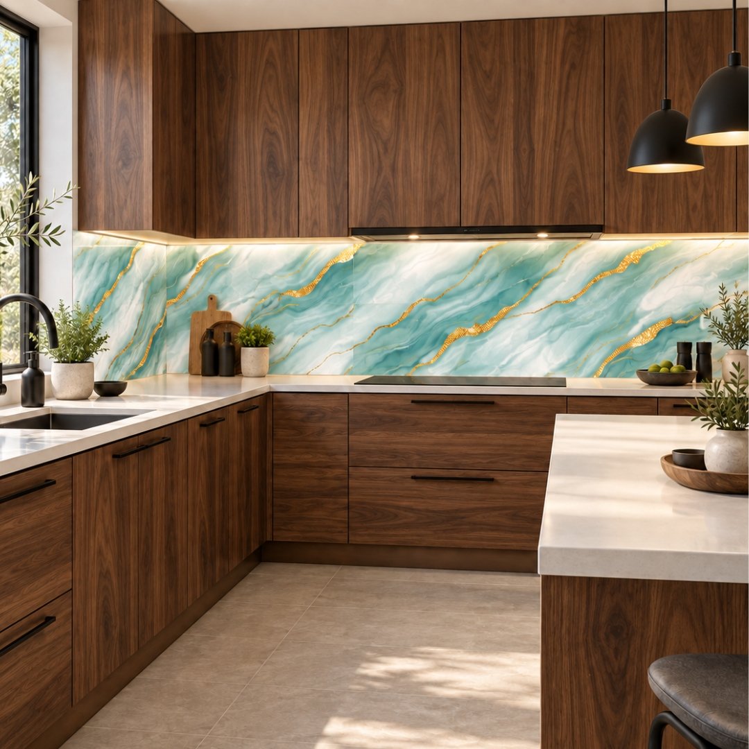 CA SQUARE AQUA GOLD, marble-look wall tile for bathroom (view 2)